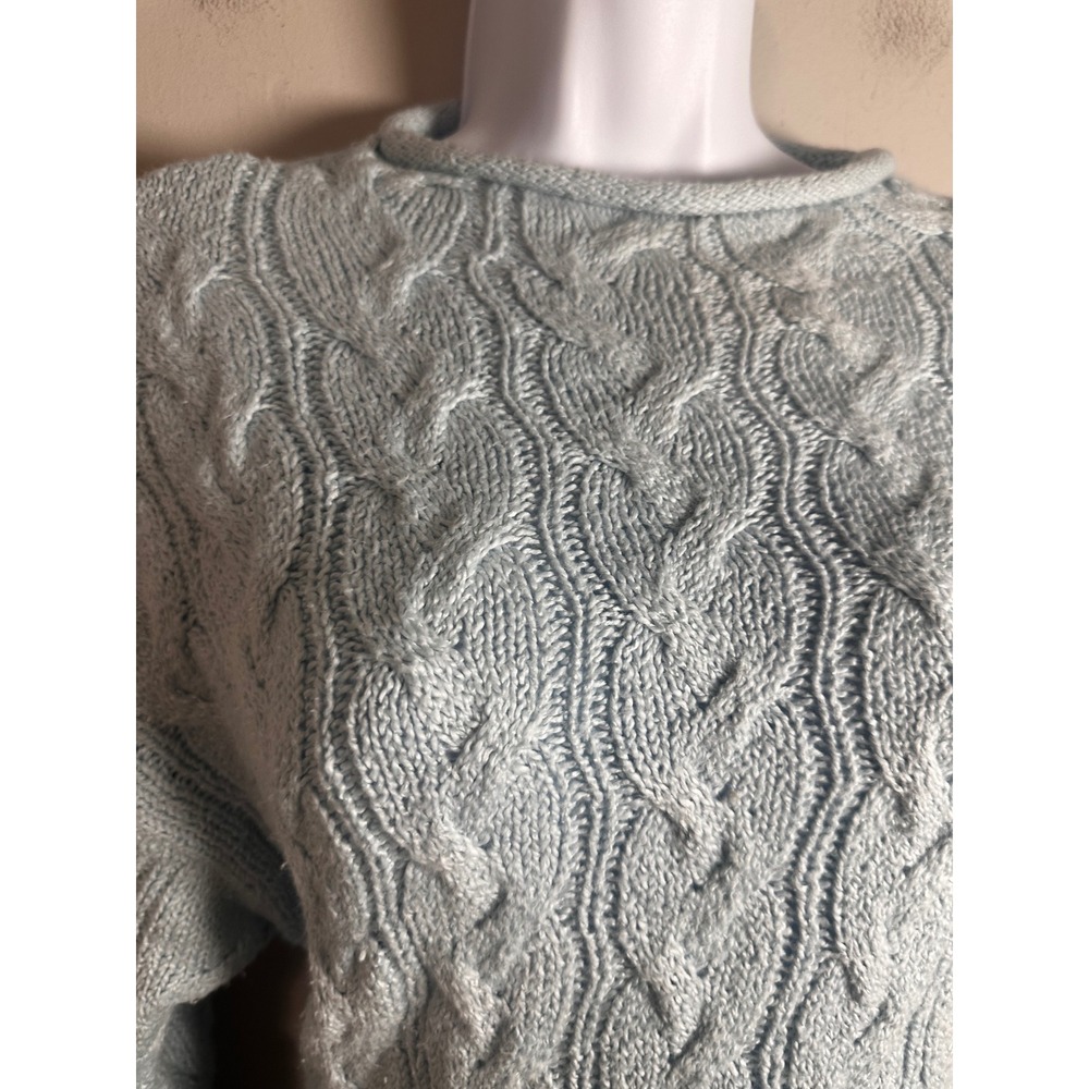 J.Crew Womens Cloud Blue Rollneck Cable Knit Mockneck Sweater Medium M - Picture 4 of 9